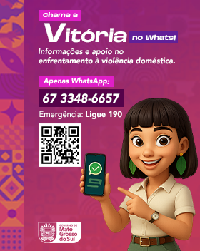 Banner Chama a Vitória no Whats! Informações e apoio no enfrentamento à violência doméstica.